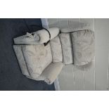 A REPOSE BEIGE AND FLORAL UPHOLSTERED ELECTRIC RISE AND RECLINE ARMCHAIR (PAT pass and working)