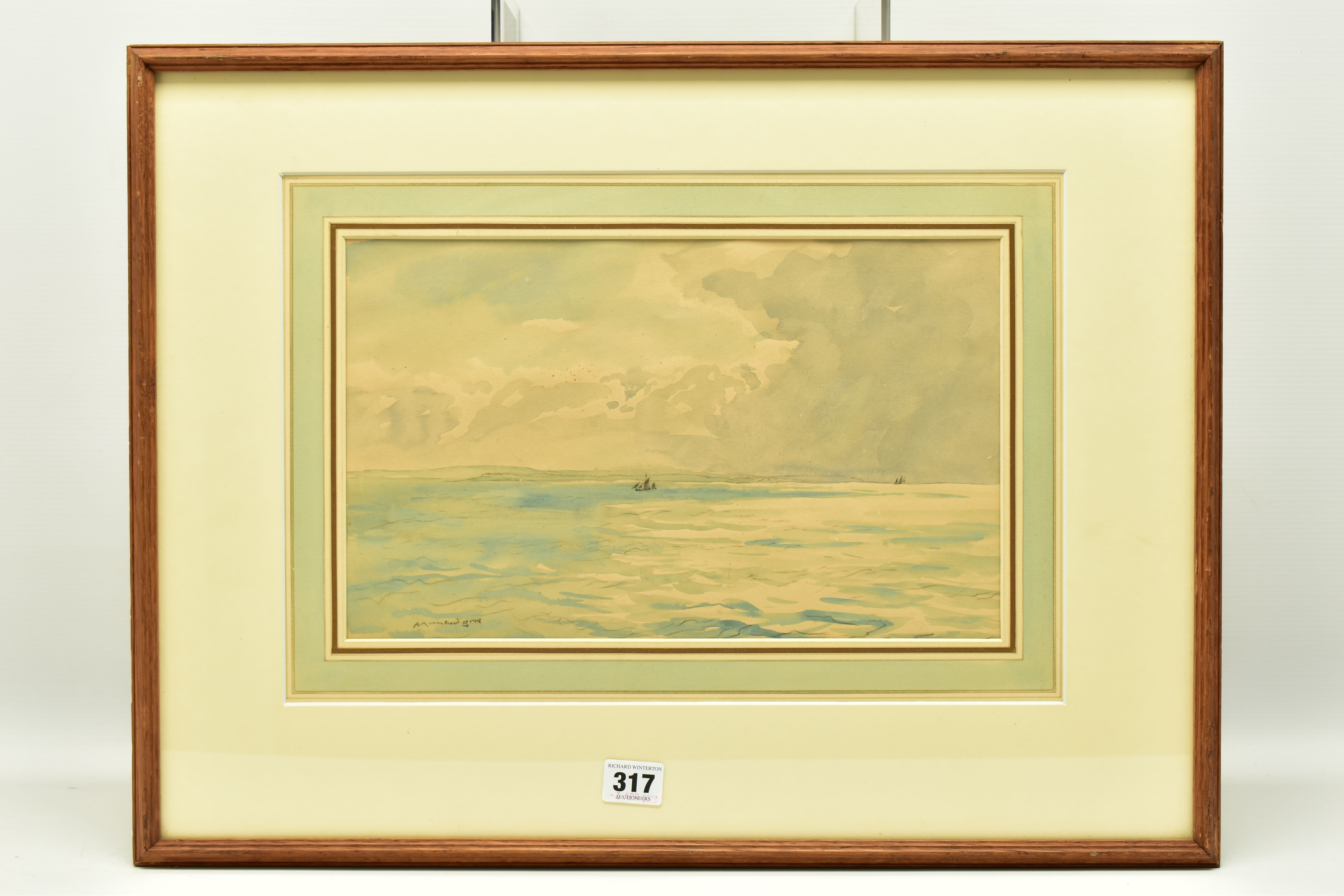 DAVID MUIRHEAD BONE (1876-1953) 'SPANISH COAST', a view to a distant coastline across open seas,