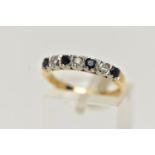 AN 18CT GOLD SAPPHIRE AND DIAMOND RING, half eternity style ring, set with four circular cut deep
