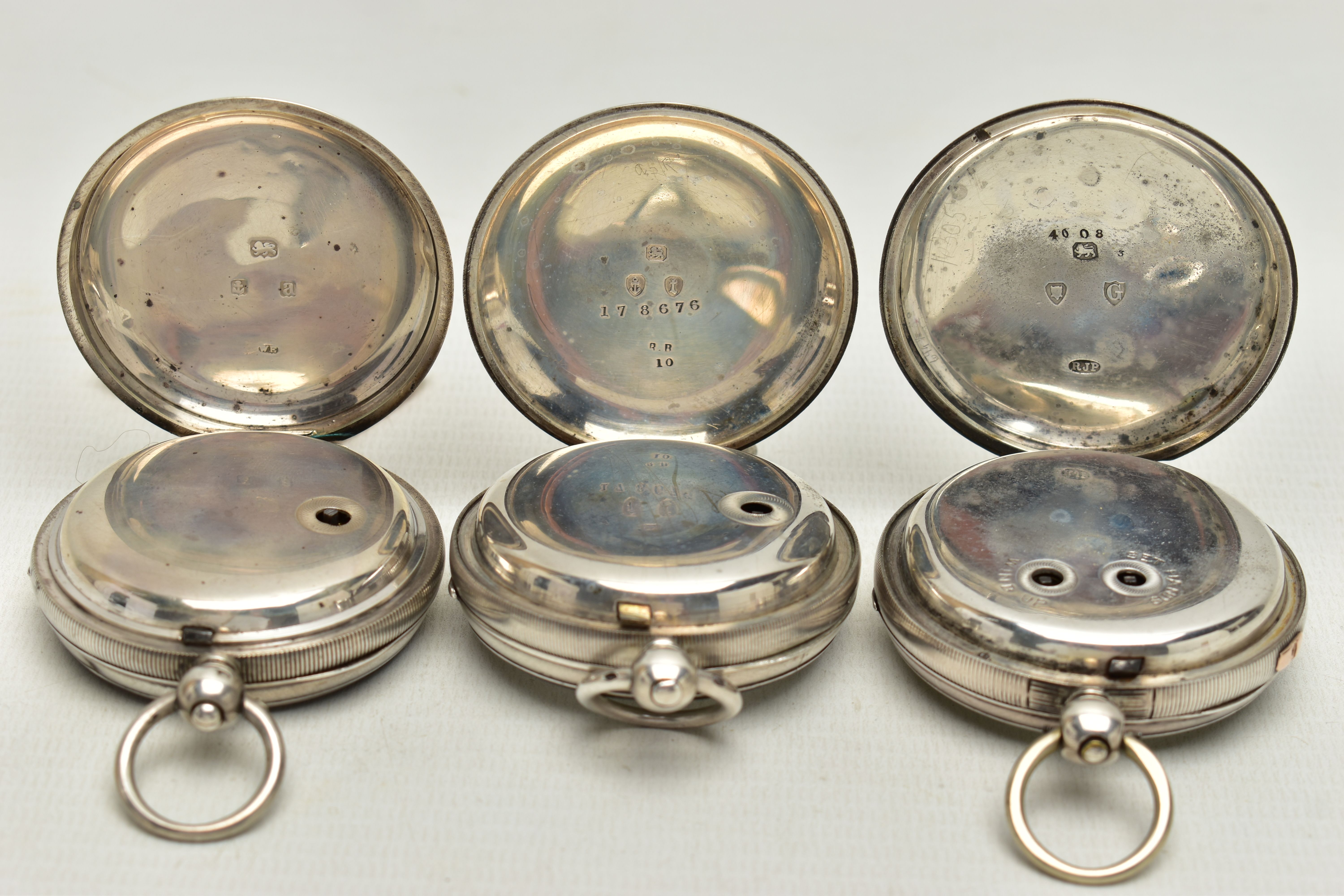 THREE SILVER OPEN FACE POCKET WATCHES, the first a key wound movement, white dial signed 'A.White - Image 3 of 7