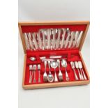 LIGHT OAK 'TARNPRUFE' CANTEEN, with contents of cutlery such as eight table knives, side knives