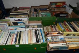 FIVE BOXES OF BOOKS, over one hundred and fifty assorted titles, hardbacks and paperback books