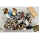 A BOX OF ASSORTED COSTUME JEWELLERY, to include beaded necklaces, bracelets, bangles, earrings,