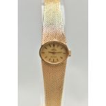 A LADYS 9CT GOLD 'OMEGA' WRISTWATCH, manual wind, oval gold dial signed 'Omega De Ville', baton