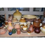 A QUANTITY OF STONEWARE AND TERRACOTTA CERAMICS, to include a large glazed bowl - height 27.5cm x