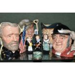 A GROUP OF ROYAL DOULTON CHARACTER JUGS AND FIGURES, comprising a limited edition 'The