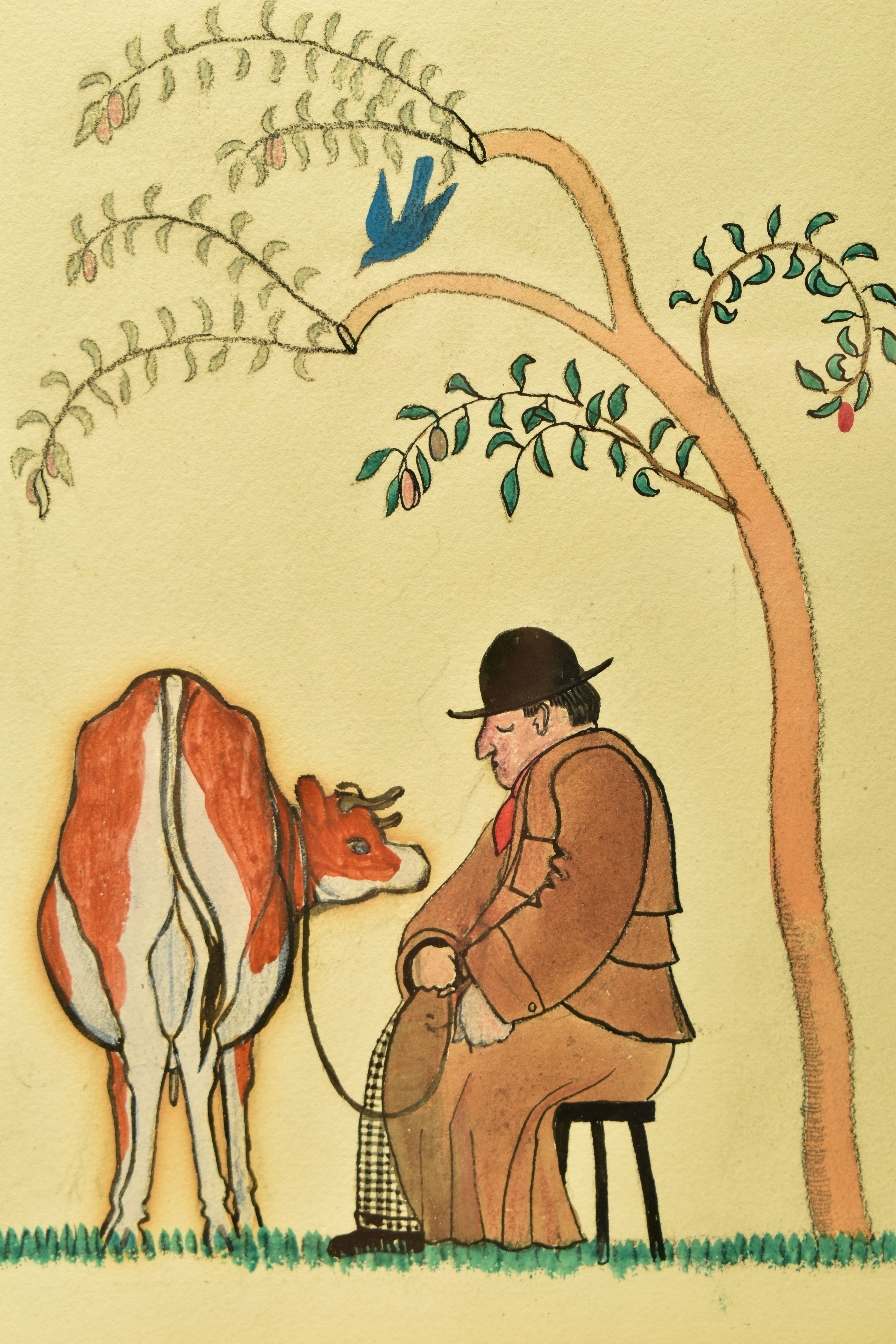 ATTRIBUTED TO ALBERT RUTHERSTON (1881-1953) AN ILLUSTRATION DEPICTING A MAN WITH A COW, no visible - Image 3 of 4