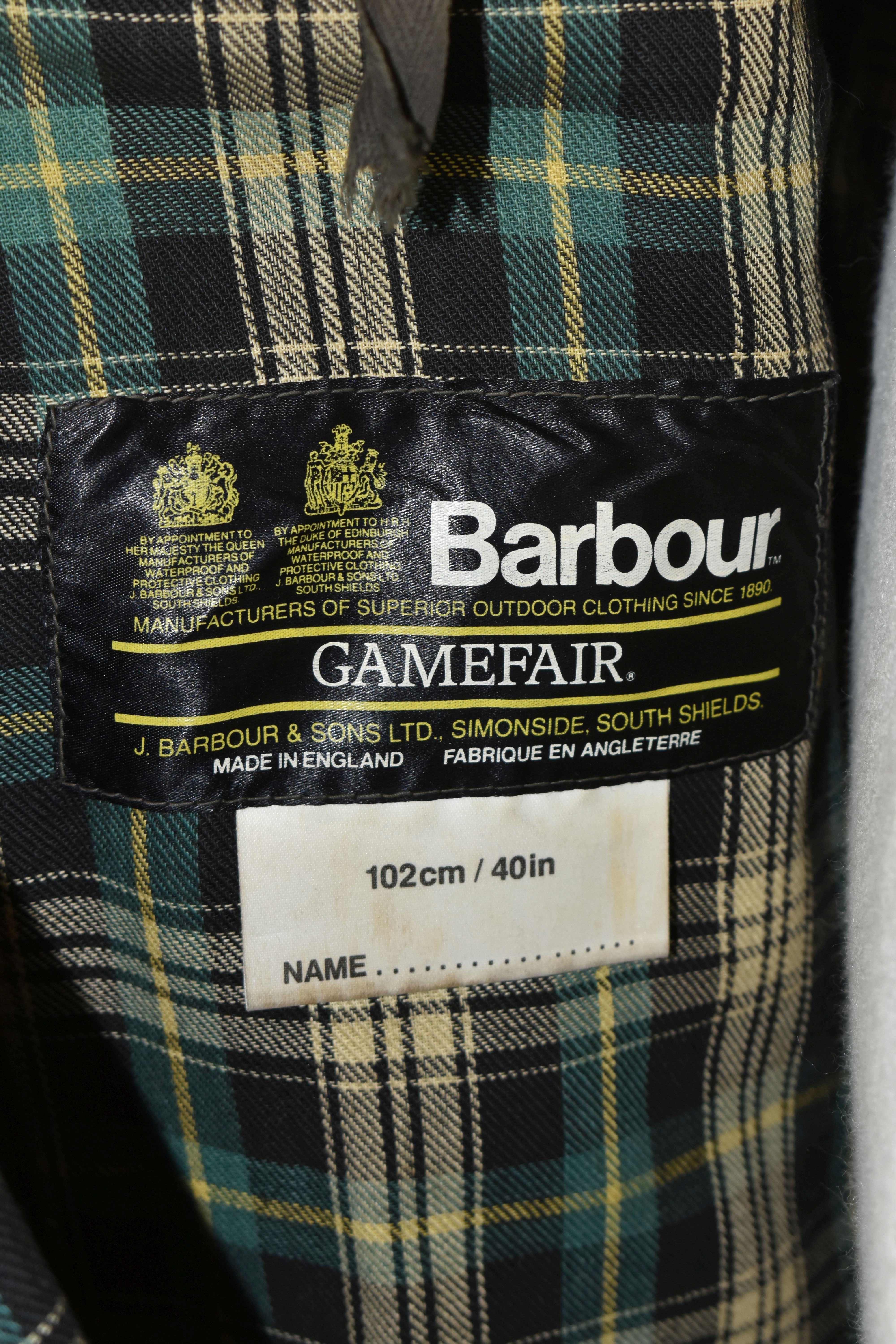 A BARBOUR WAX JACKET, 'Gamefair' style, size 102cm/40 , with detachable hood (1) (Condition - Image 8 of 9
