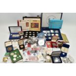 A LARGE BOX OF MIXED COINS AND COMMEMORATIVES, to include Pobjoy Mint a Churchill Centenery 1974