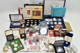 A LARGE BOX OF MIXED COINS AND COMMEMORATIVES, to include Pobjoy Mint a Churchill Centenery 1974