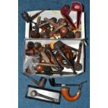 TWO BOXES OF GENTLEMEN'S TOBACCO PIPES, approximately forty-six vintage and antique pipes to include