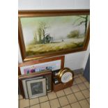 PAINTINGS AND PRINTS TO INCLUDE A LANDSCAPE SCENE OIL ON CANVAS, depicting a red tractor and a