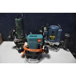 A SELECTION OF ROUTERS comprising a Bosch POF500A, Powercraft PBF-1200 and a Black and Decker DN66-