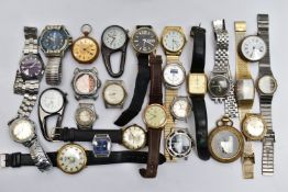A SMALL PLASTIC BOX OF ASSORTED GENTS WRISTWATCHES, to include a gold plated 'Montine' fitted with a