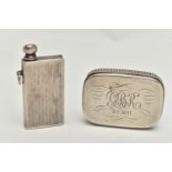 AN EARLY 20TH CENTURY SILVER SAMPSON MORDEN & CO RECTANGULAR VESTA BOX AND A SILVER TINDER CASE, the