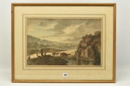 ATTRIBUTED TO ROBERT ADAM (1728-1792) 'A ROMANTIC LANDSCAPE', figures and donkeys on a path