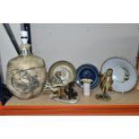 A GROUP OF ART POTTERY, comprising a Tremaen Pottery (Newlynn Cornwall) table lamp, height 37cm to