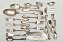 A PARCEL OF 19TH AND 20TH CENTURY SILVER, comprising a set of six Empire pattern dessert forks,
