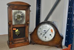 A SMITHS OAK CASED MANTEL CLOCK, 1930's design together with an early 20th century bracket clock (2)