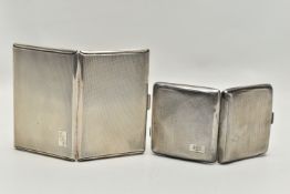 TWO SILVER CIGARETTE CASES, comprising a rectangular engine turned case with initials engraved to