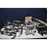 A COLLECTION OF BICYCLE SPARES AND ACCESSORIES to include a box of brake levers (new and used), a