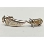 TWO NOVELTY BRASS VESTA CASES, the first in the form of a standing pig with hinge lid to neck, the