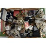 A BOX OF ASSORTED COSTUME JEWELLERY, to include beaded necklaces, bracelets, bangles, earrings,