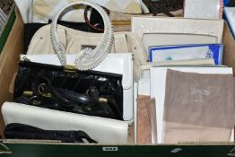 A BOX OF LADIES ACCESSORIES, to include two boxed pairs of vintage Christian Dior stockings,