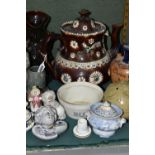 A SMALL GROUP OF 19TH AND 20TH CENTURY CERAMICS, including a Stevenson and Hancock Derby 'Gamp'