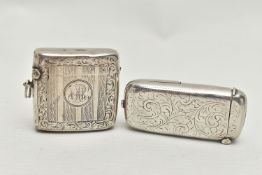 AN EDWARDIAN SILVER COMBINATION SOVEREIGN AND VESTA CASE AND A GEORGE V SILVER VESTA CASE, both of