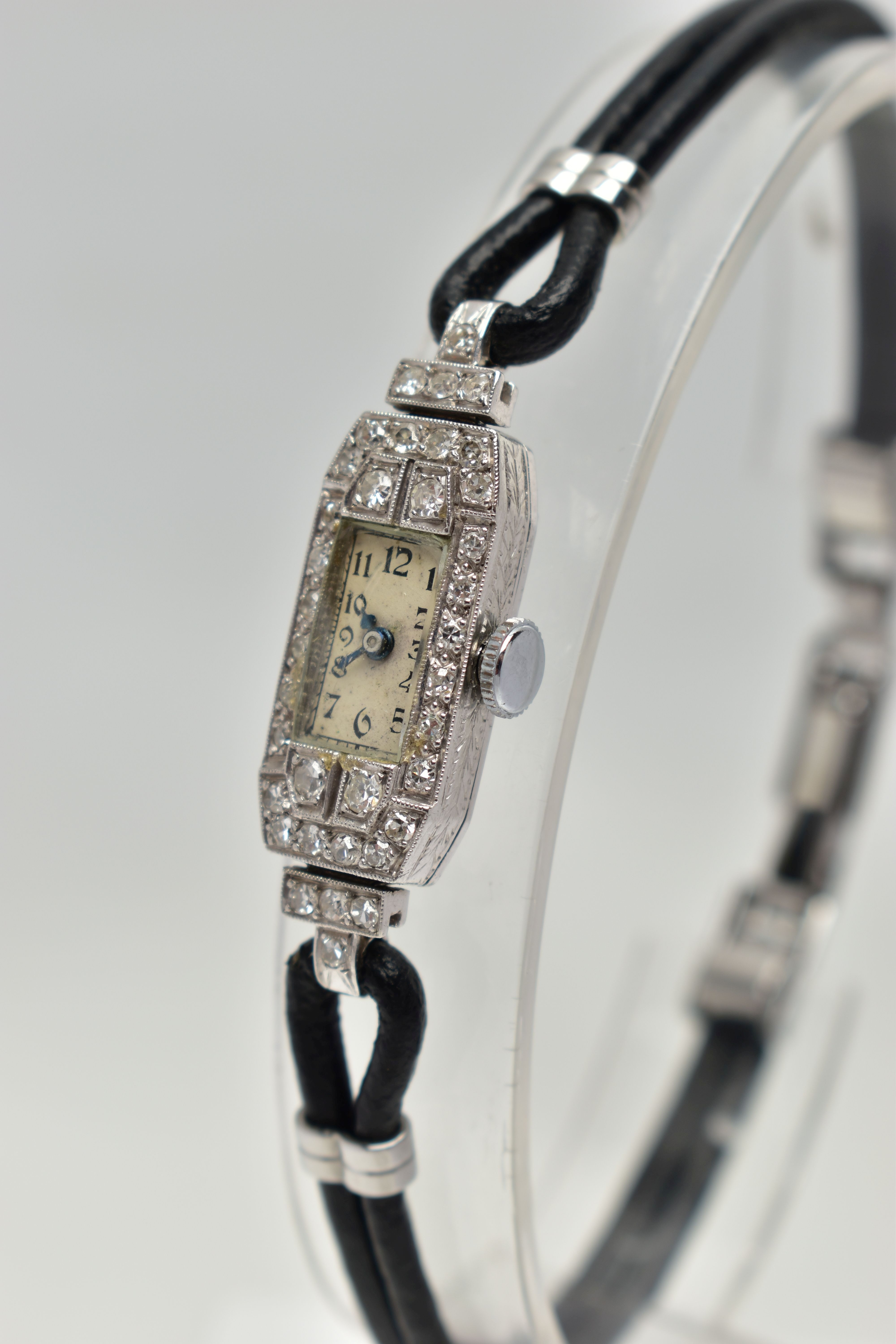 A LADYS DIAMOND SET COCKTAIL WATCH, rectangular white dial, Arabic numerals, blue steel hands, - Image 3 of 7