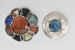 TWO SECOND HALF 20TH CENTURY COSTUME JEWELLERY BROOCHES, both of circular form, Cairngorm and Celtic
