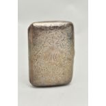AN EDWARDIAN SILVER CIGARETTE CASE, rounded rectangular form with engraved foliate decoration and