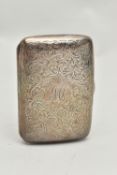 AN EDWARDIAN SILVER CIGARETTE CASE, rounded rectangular form with engraved foliate decoration and