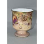 A ROYAL WORCESTER FRUIT STUDY PEDESTAL VASE BY P. ENGLISH, painted with a continuous panel of