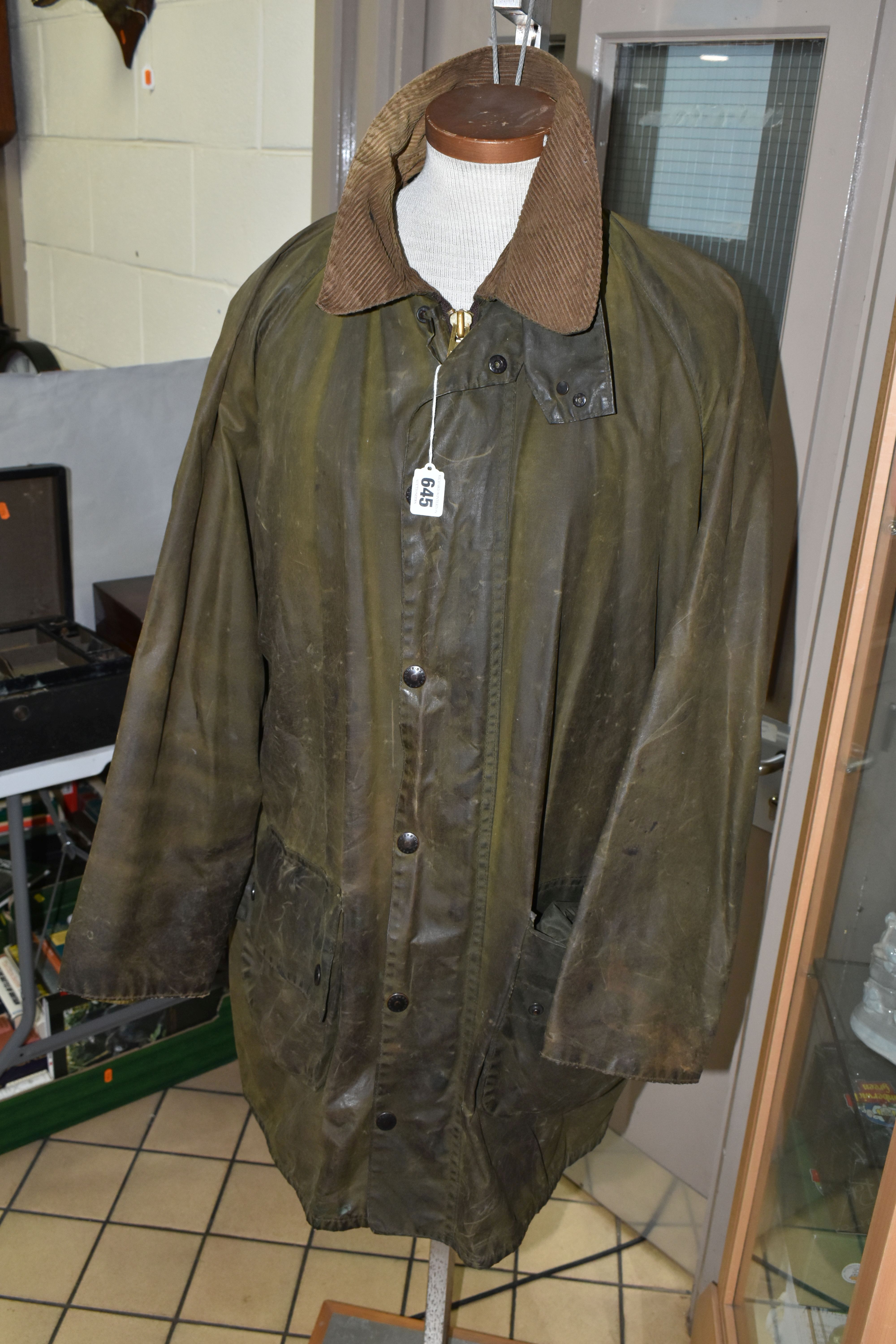 A BARBOUR WAX JACKET, 'Gamefair' style, size 102cm/40 , with detachable hood (1) (Condition