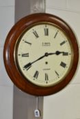 AN EDWARDIAN STYLE MAGOGANY CASED WALL CLOCK, the painted dial with Roman numerals, inscribed E.