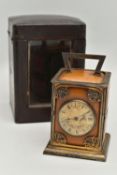 A LATE VICORIAN SILVER GILT, AMBER AND GEM SET CARRIAGE CLOCK WITH TRAVEL CASE IN CLARET MOROCCO,
