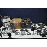 THREE TUBS OF BICYCLE SPARES to include crank sets, cogs and sprockets, full and part chains and a