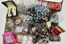 A LARGE ASSORTMENT OF COSTUME JEWELLERY, to include a selection of beaded necklaces, clip on