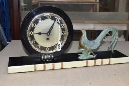 A FRENCH ART DECO MANTEL CLOCK FEATURING A STYLISED PHEASANT, on a marble base (1) (Condition