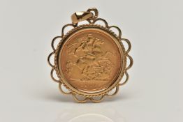 A HALF SOVEREIGN PENDANT, 1906 half sovereign depicting George and the Dragon and King Edward VII,