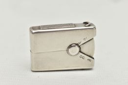 A VICTORIAN SAMPSON MORDAN & CO SILVER VESTA CASE WITH UNUSUAL SPRUNG SCISSOR ACTION, with