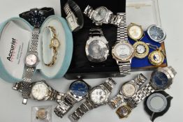 A BOX OF ASSORTED WRISTWATCHES, ladys and gents watches to include a boxed ladys 'Accurist' watch,