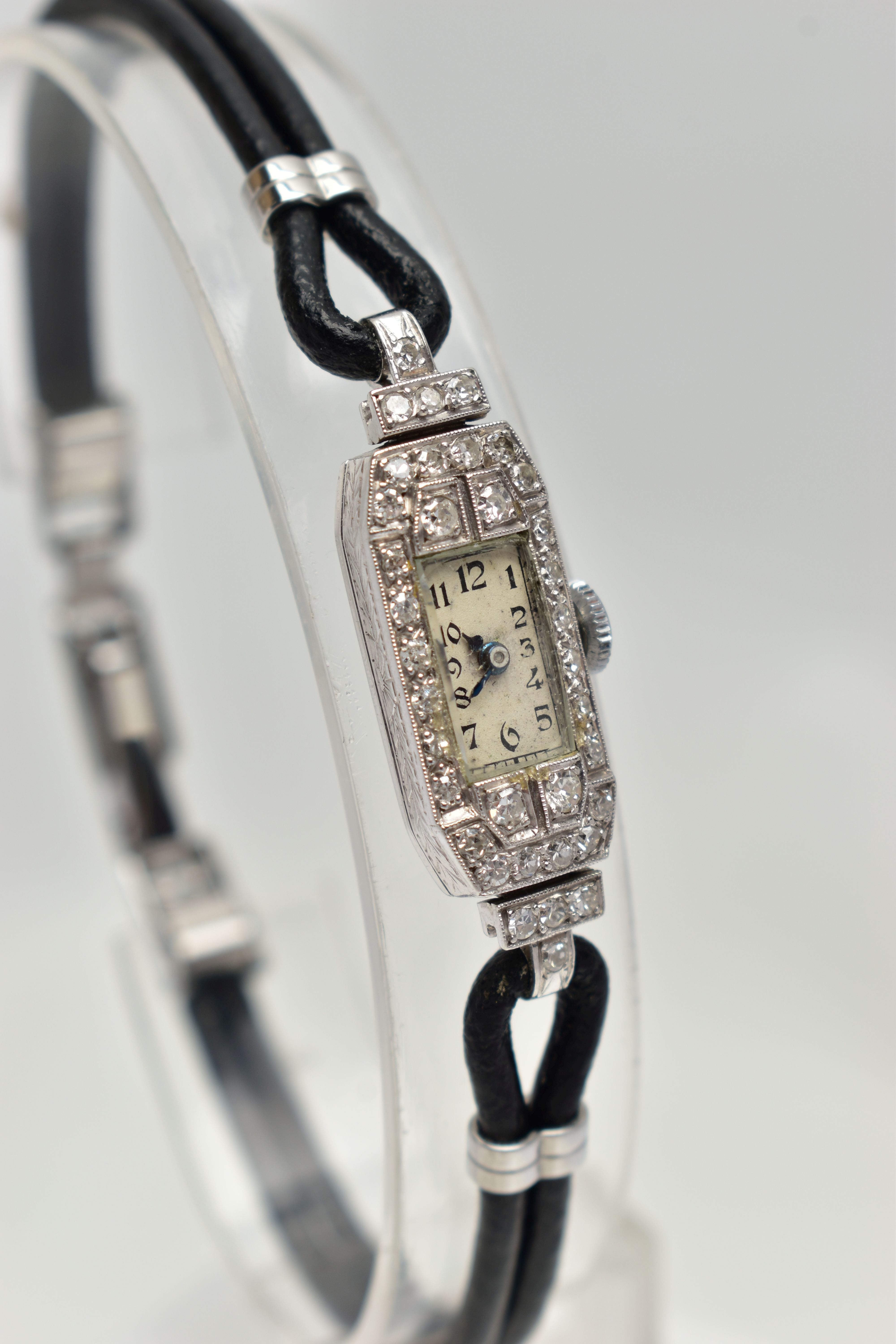 A LADYS DIAMOND SET COCKTAIL WATCH, rectangular white dial, Arabic numerals, blue steel hands, - Image 2 of 7