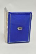 A GEORGE V SILVER AND ENAMELLED CIGARETTE CASE WITH MOUNTED NAVAL CROWN, the engine turned case with