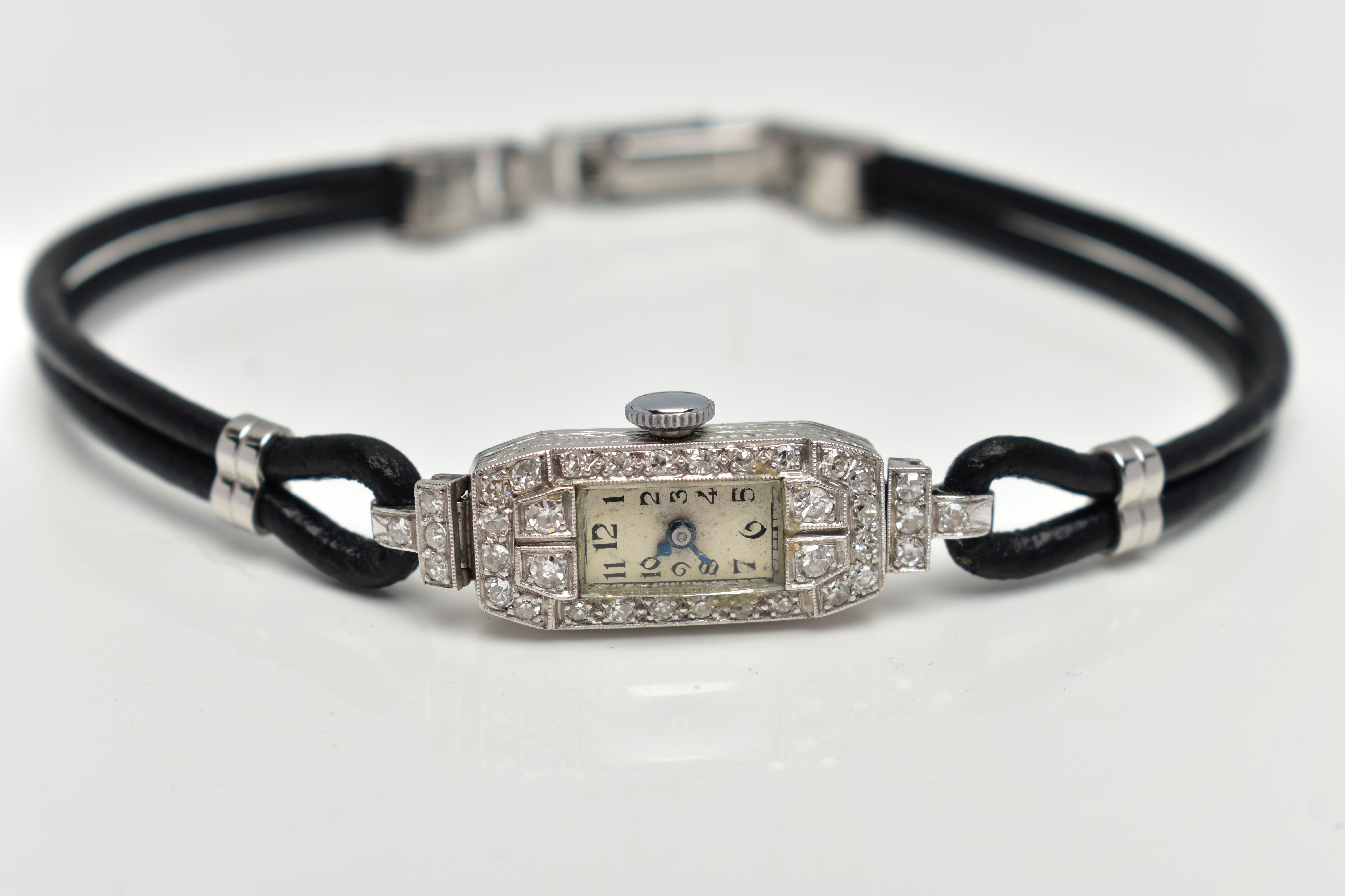 A LADYS DIAMOND SET COCKTAIL WATCH, rectangular white dial, Arabic numerals, blue steel hands, - Image 4 of 7