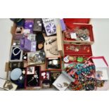 A LARGE ASSORTMENT OF COSTUME JEWELLERY, to include a selection of beaded necklaces, cufflinks,