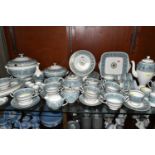 A QUANTITY OF WEDGWOOD 'TURQUOISE FLORENTINE' W2714 PATTERN DINNERWARE, comprising a large covered