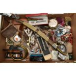 A BOX OF ASSORTED ITEMS, to include various pieces of costume jewellery, various prescription